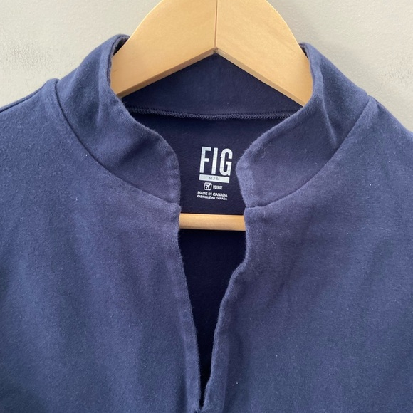 FIG Voyage Navy Blue Stretch Cotton Travel Long Sleeve Fitted Preppy Midi Dress - Picture 3 of 4